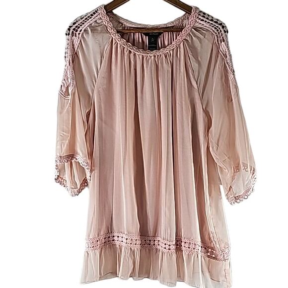 Ali Miles Womens Sz M Pink Fairy Feminine Lace Flowy Peplum Ruffle Top - Picture 1 of 12